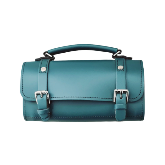 Handmade teal leather bowler bag