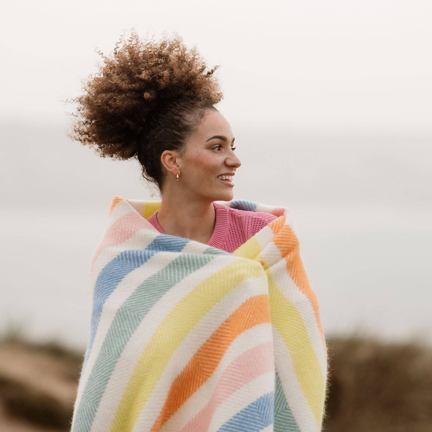 Candy stripe herringbone wool blanket