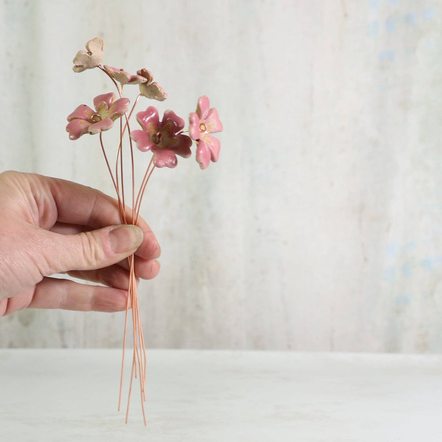 Pink primrose ceramic flower stems