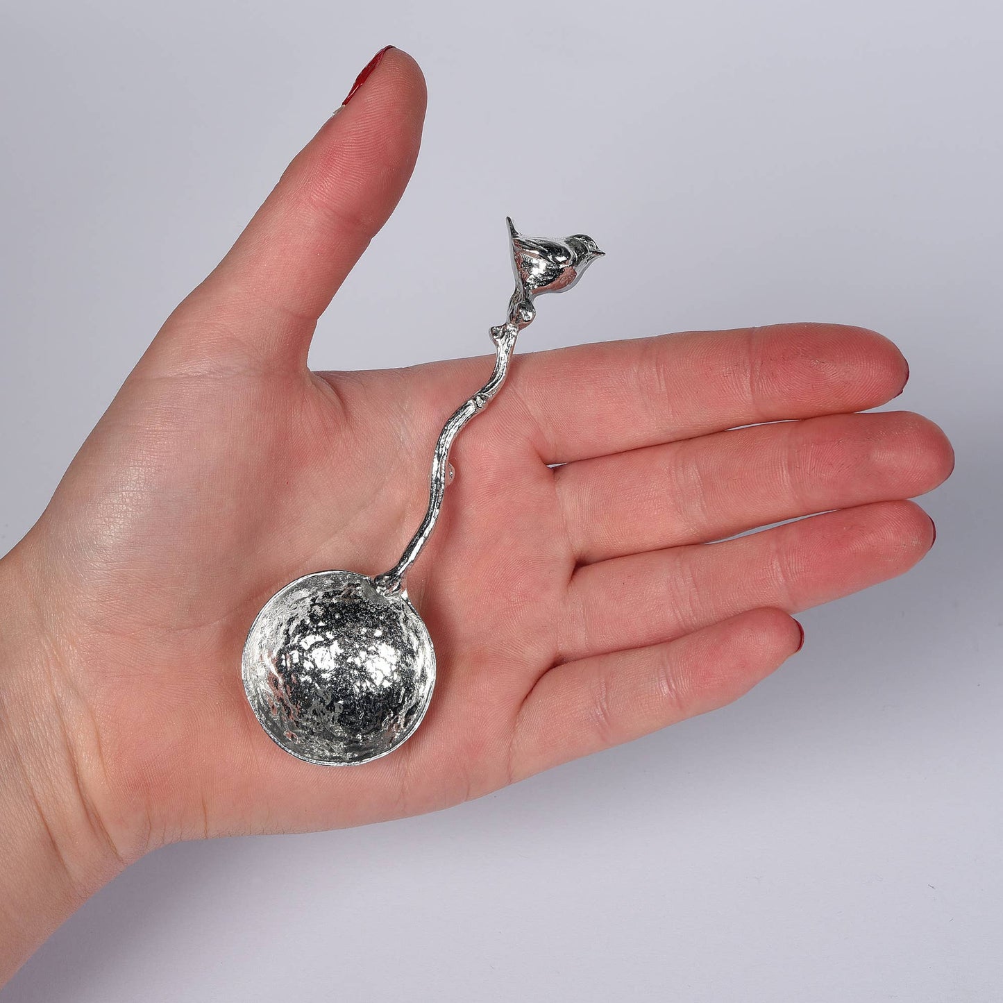 Pewter wren sugar spoon