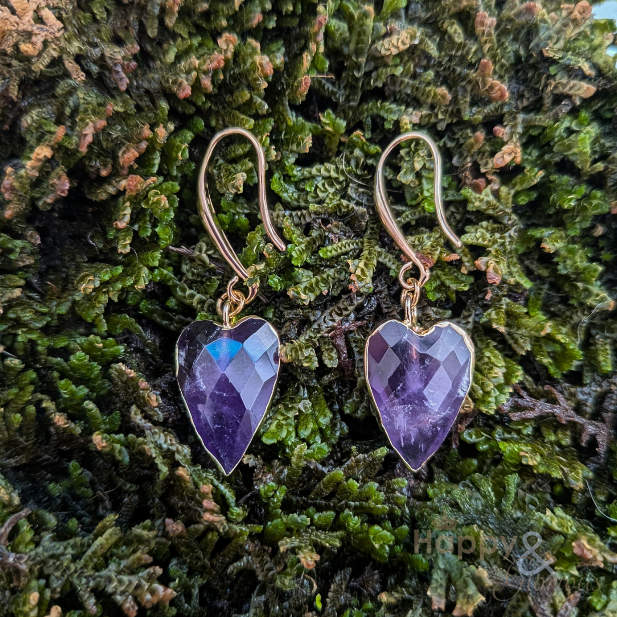 Amethyst heart gold plated earrings