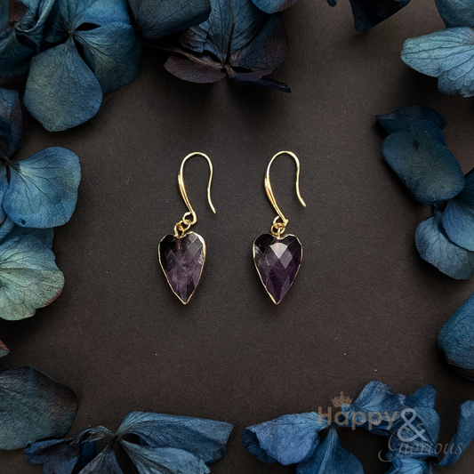 Amethyst heart gold plated earrings