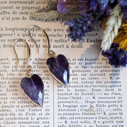 Amethyst heart gold plated earrings