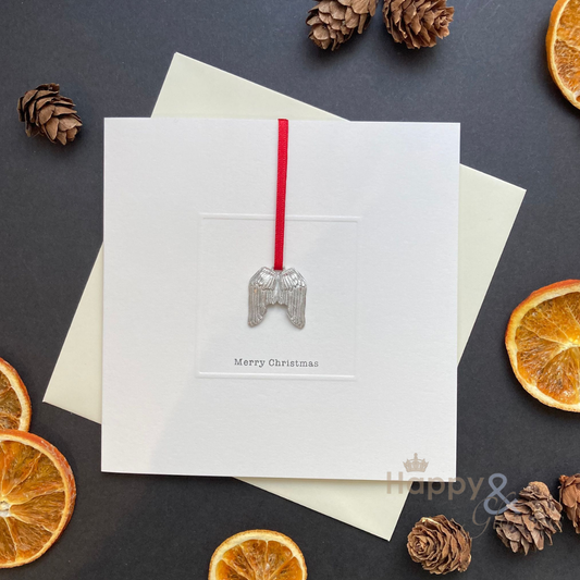 Pewter angel wings keepsake Christmas card