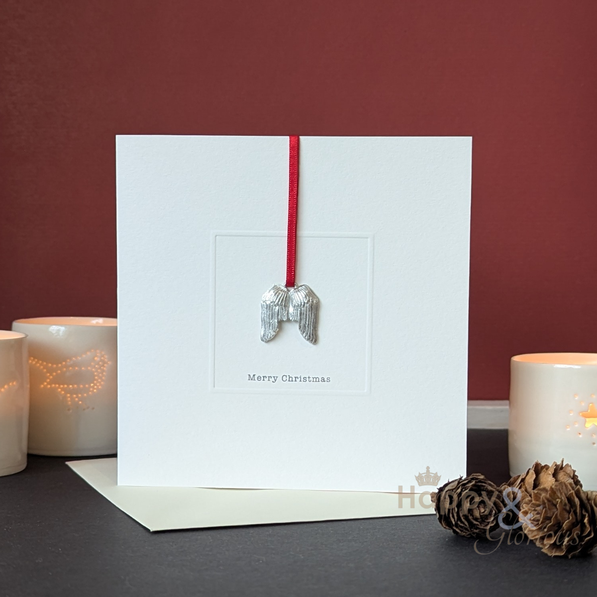 Pewter angel wings keepsake Christmas card
