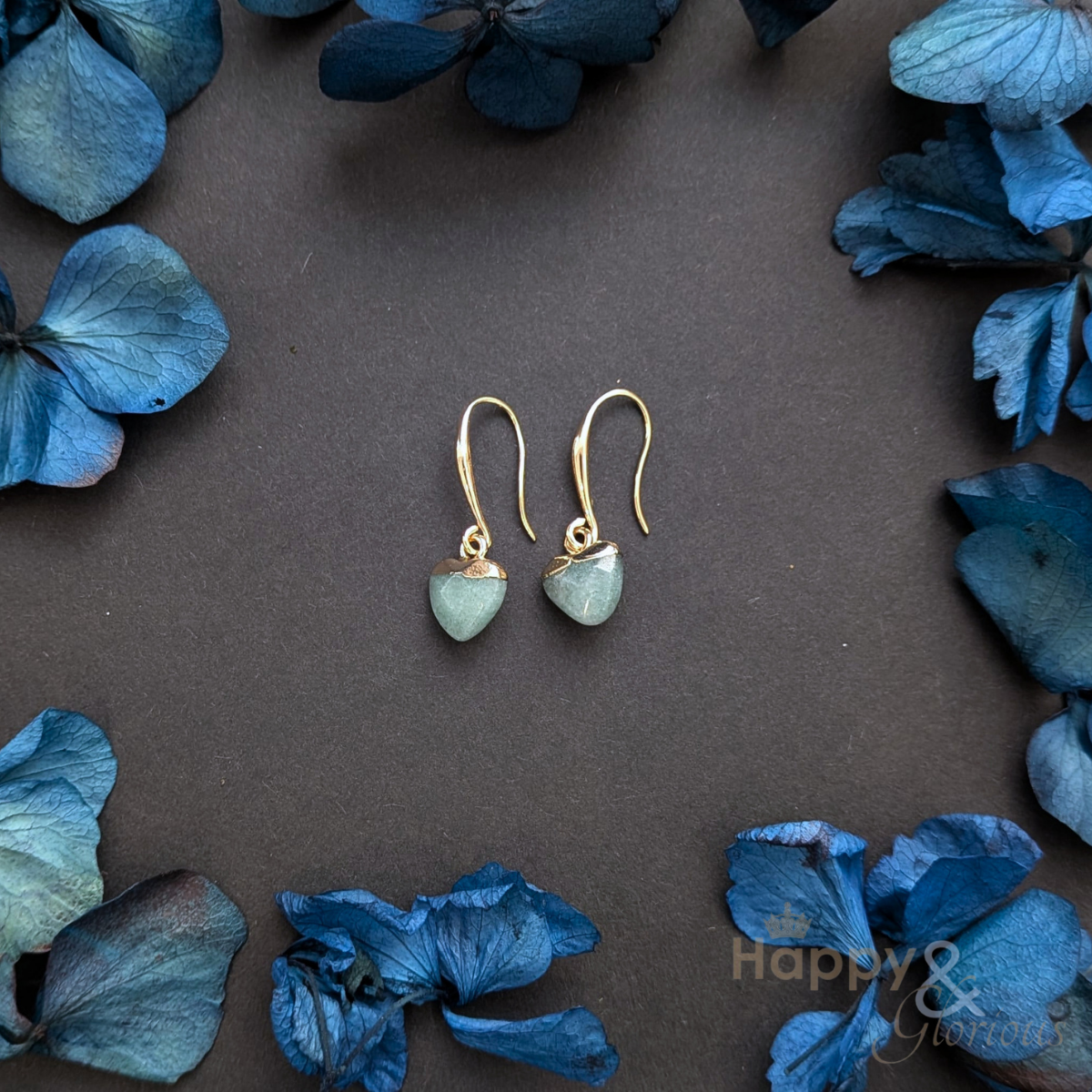 Aventurine heart gold plated earrings