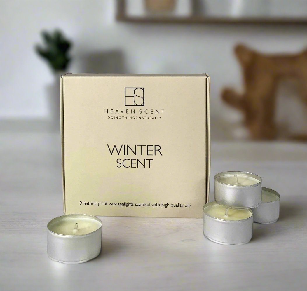 Box of nine scented natural wax tealights