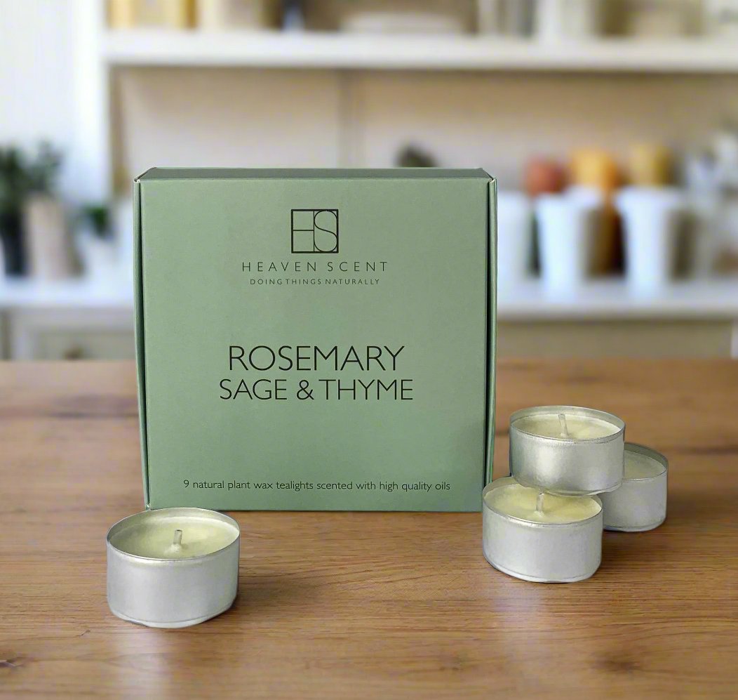 Box of nine scented natural wax tealights