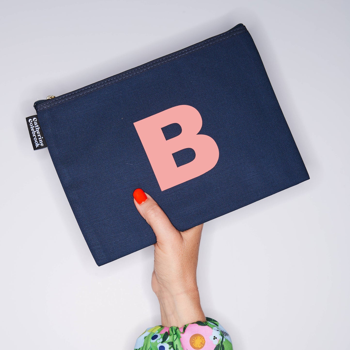 Monogram purse - navy with pink initial