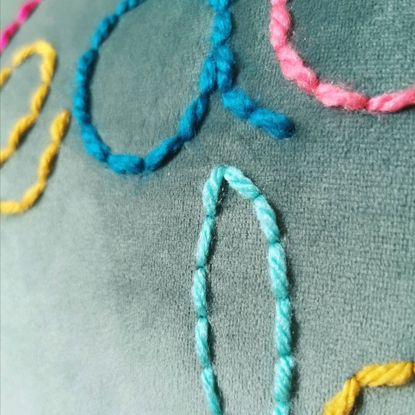 Peace & Love embroidered velvet cushion
