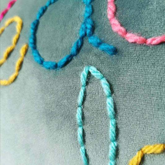 Peace & Love embroidered velvet cushion