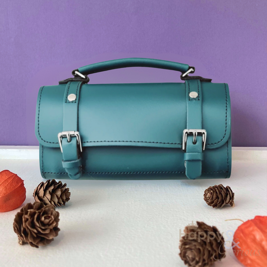 Handmade teal leather bowler bag