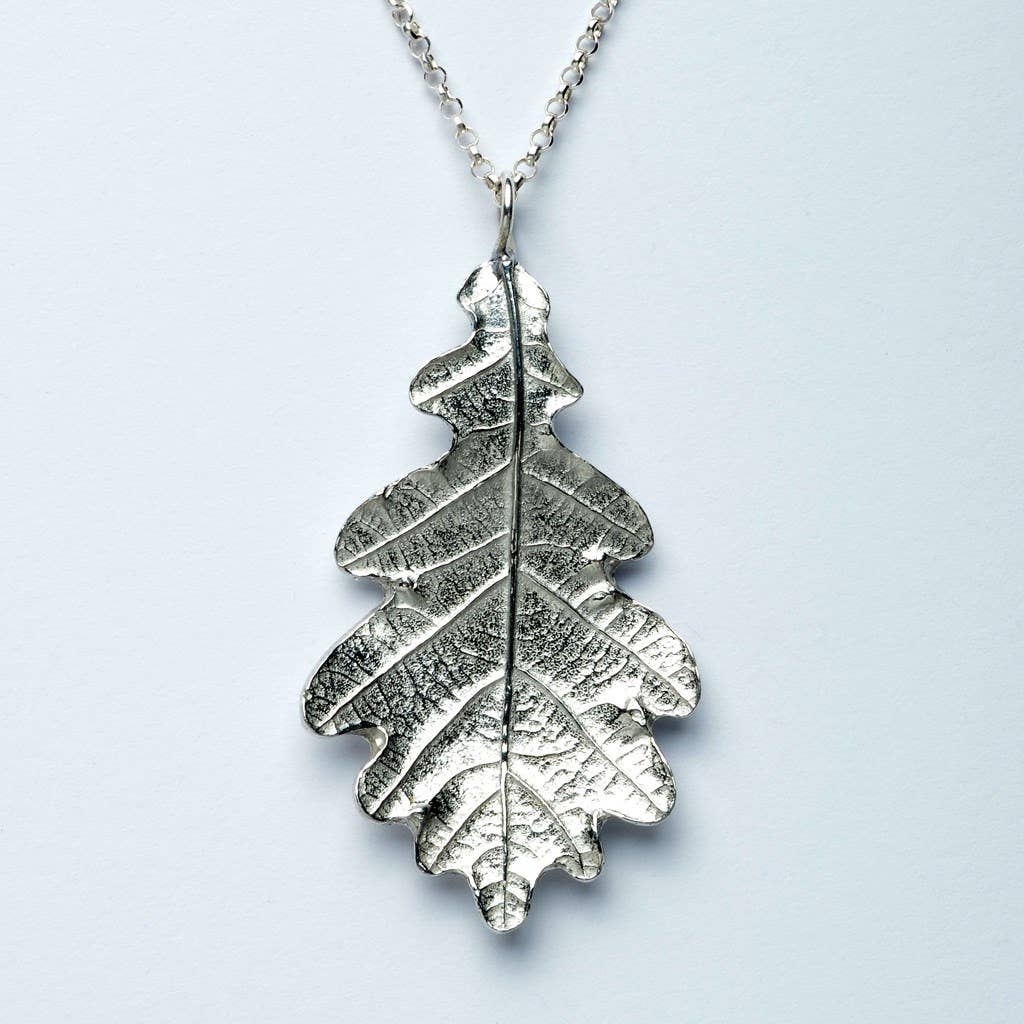 Pewter & sterling silver oak leaf necklace