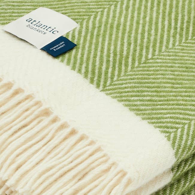 Kelp green herringbone wool blanket