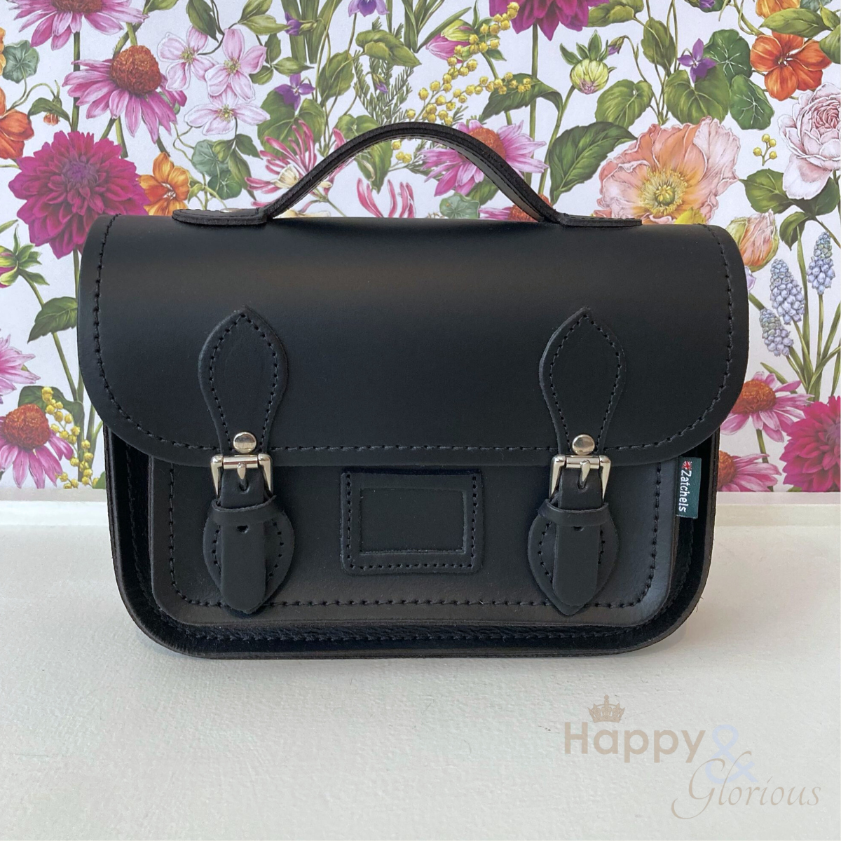 Black handmade leather midi satchel