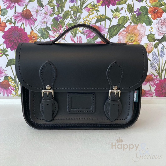 Black handmade leather midi satchel