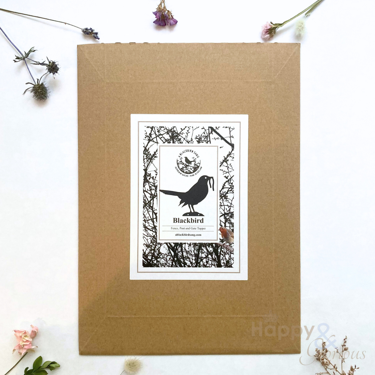 Steel blackbird & worm garden silhouette