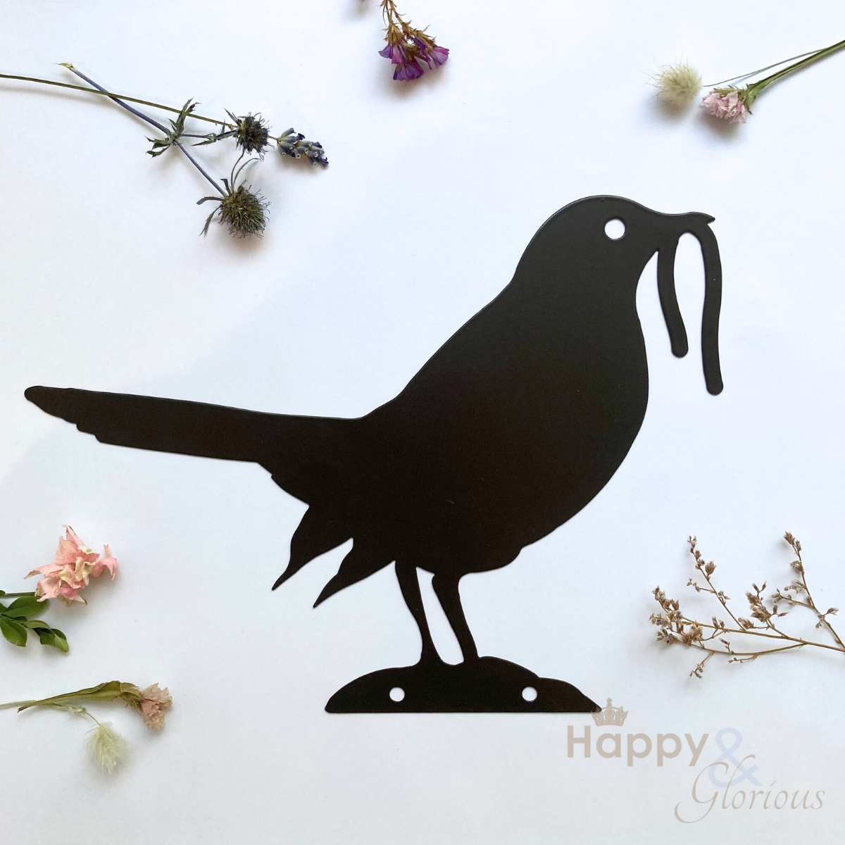Steel blackbird & worm garden silhouette