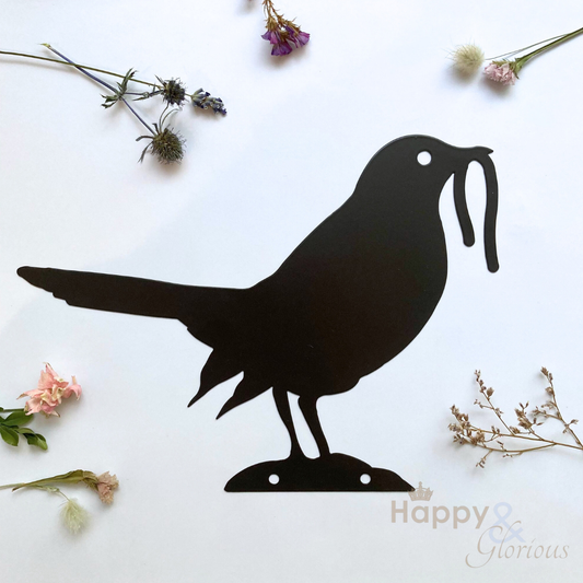 Steel blackbird & worm garden silhouette