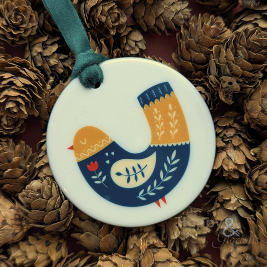 Blue partridge ceramic Christmas decoration