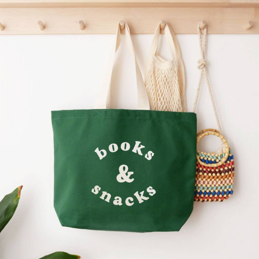 Books & snacks forest green canvas tote bag