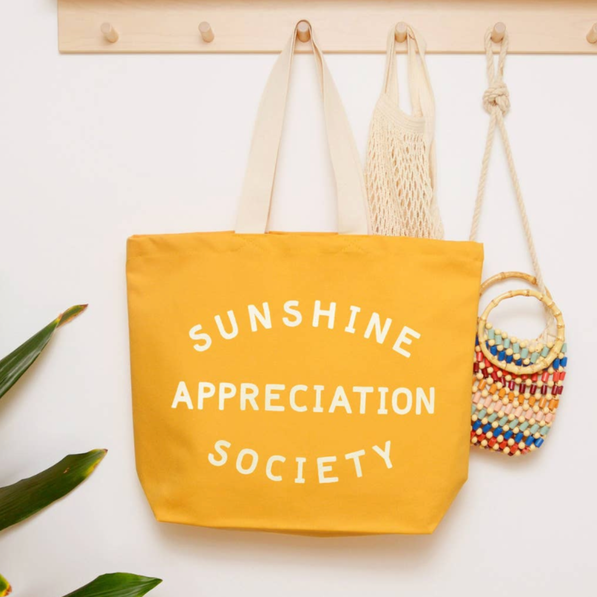 Yellow sunshine appreciation society canvas tote bag