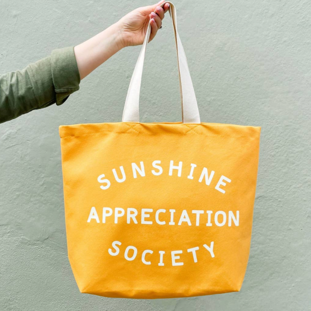 Yellow sunshine appreciation society canvas tote bag