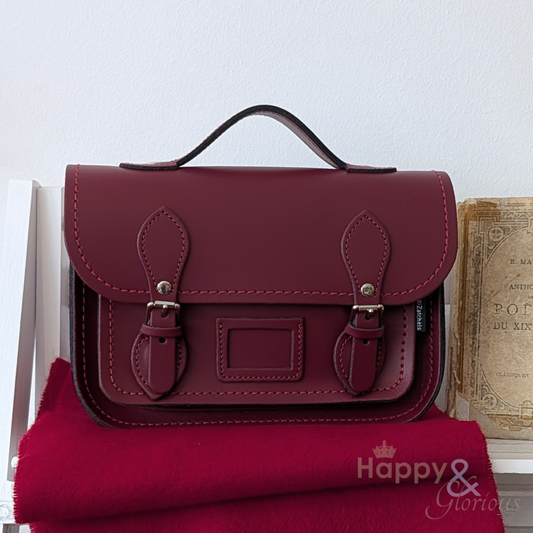 Burgundy red leather midi satchel
