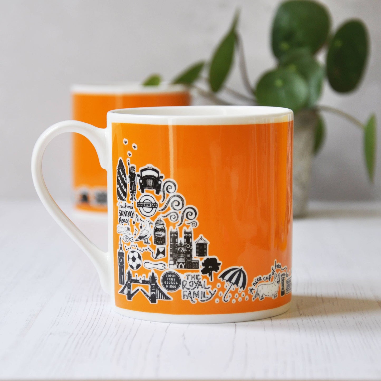 British icons bright orange mug
