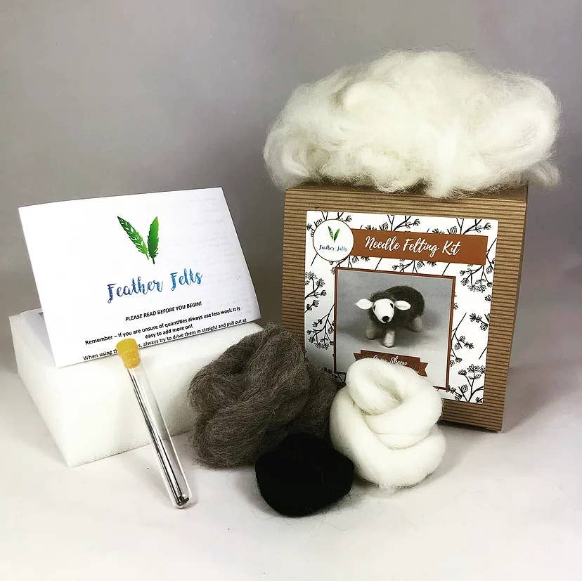 Grey sheep needle felting kit | UK made craft kit
