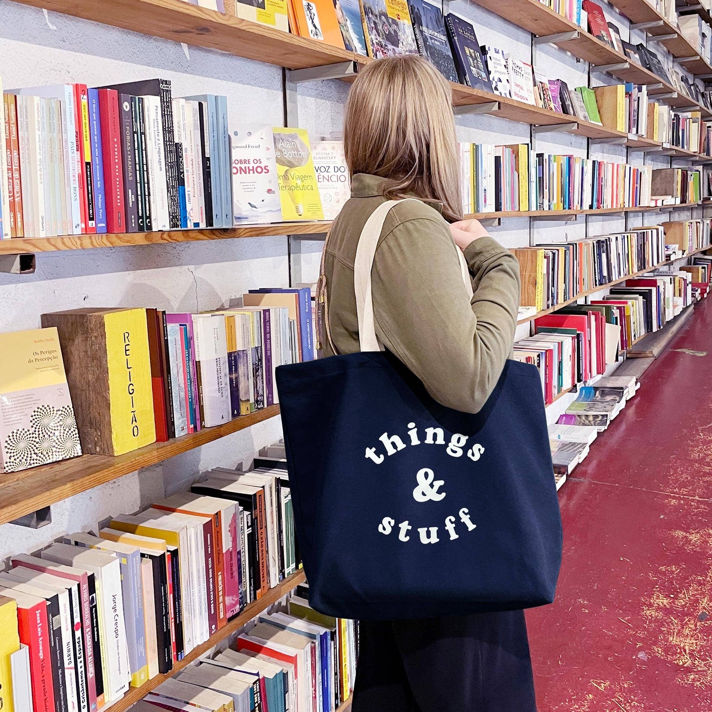 Things & stuff midnight blue canvas tote bag