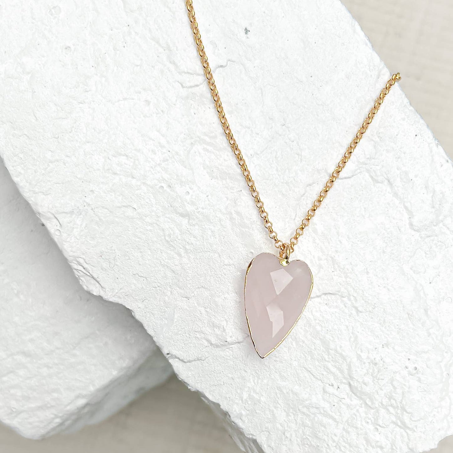 Rose quartz heart gold plated necklace