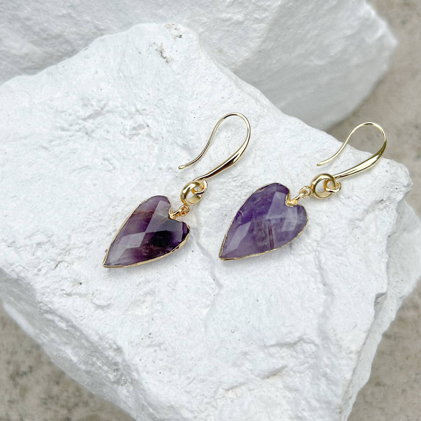 Amethyst heart gold plated earrings