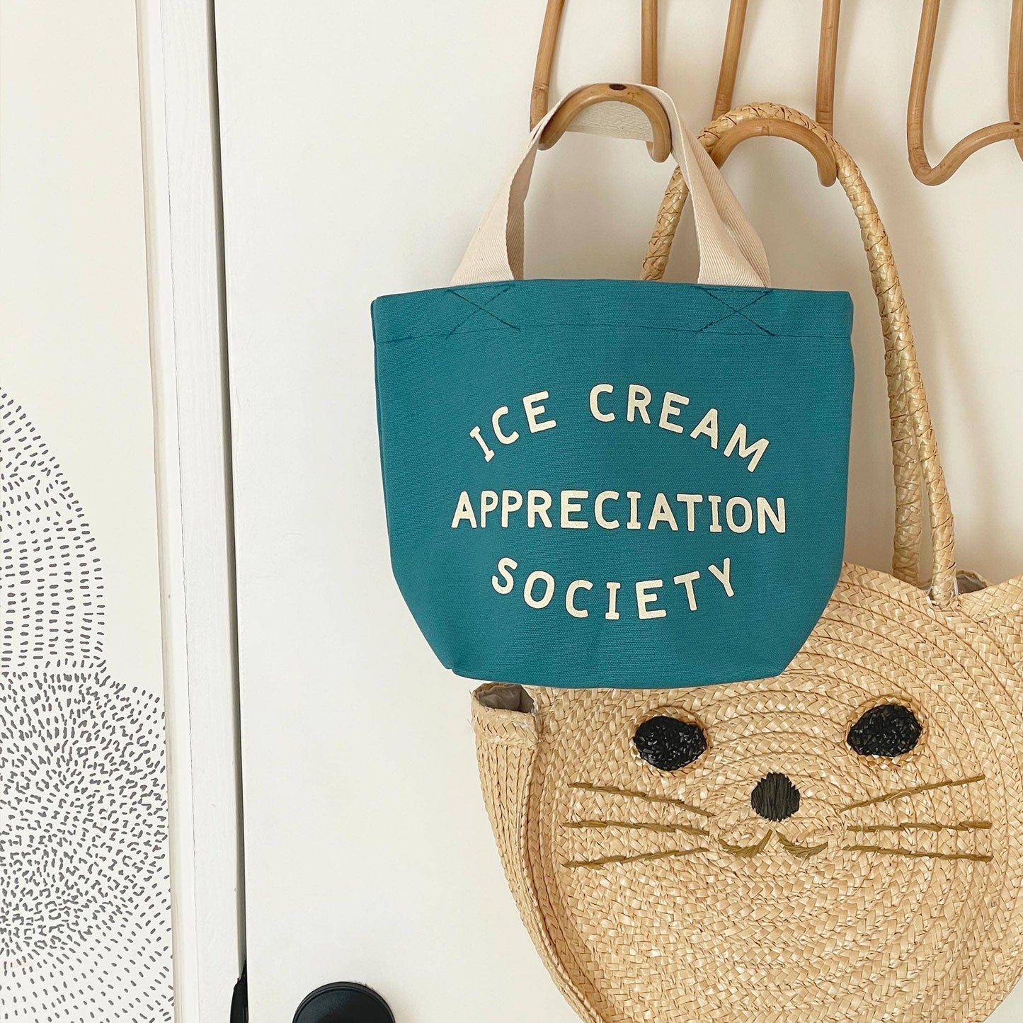 Little turquoise ice cream appreciation society mini tote bag
