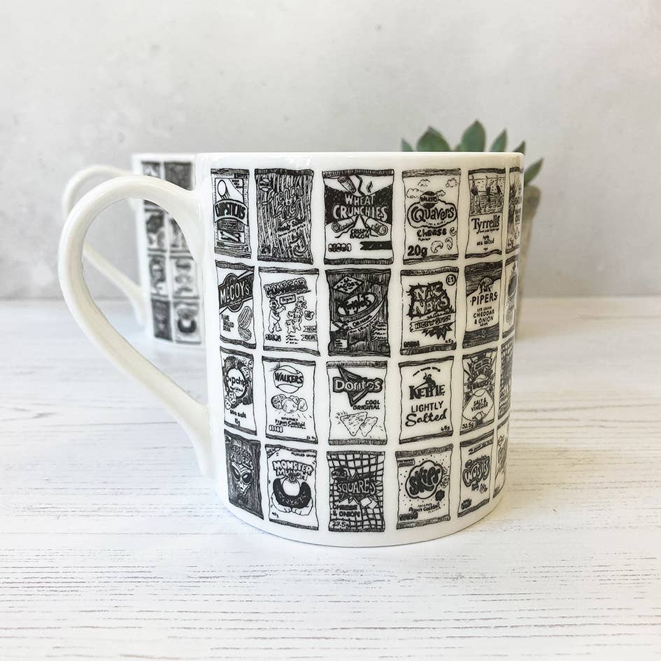 Crisp packets black & white mug