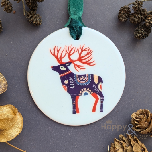 Folksy reindeer ceramic decoration