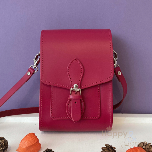 Handmade magenta leather festival bag