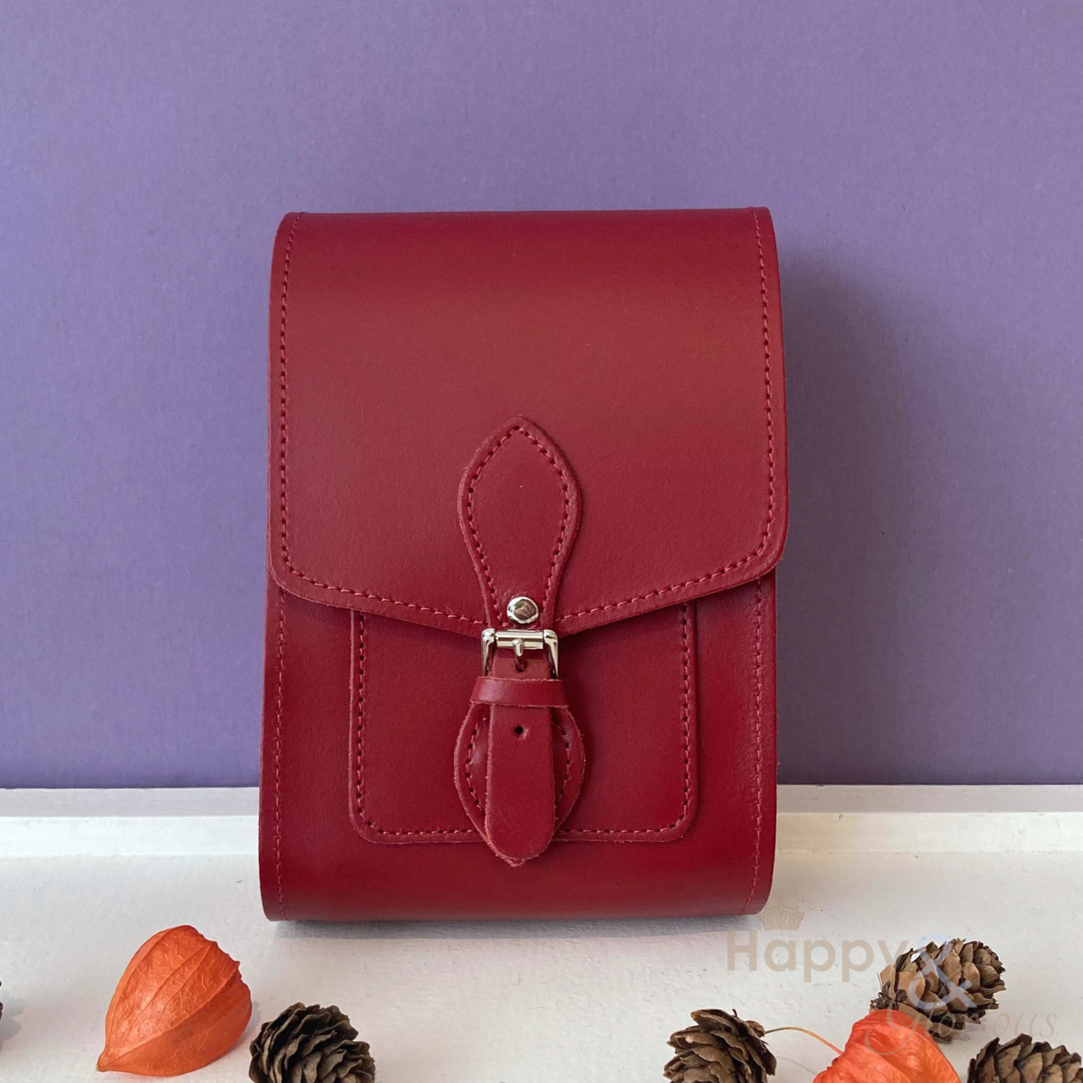 Handmade red leather festival bag