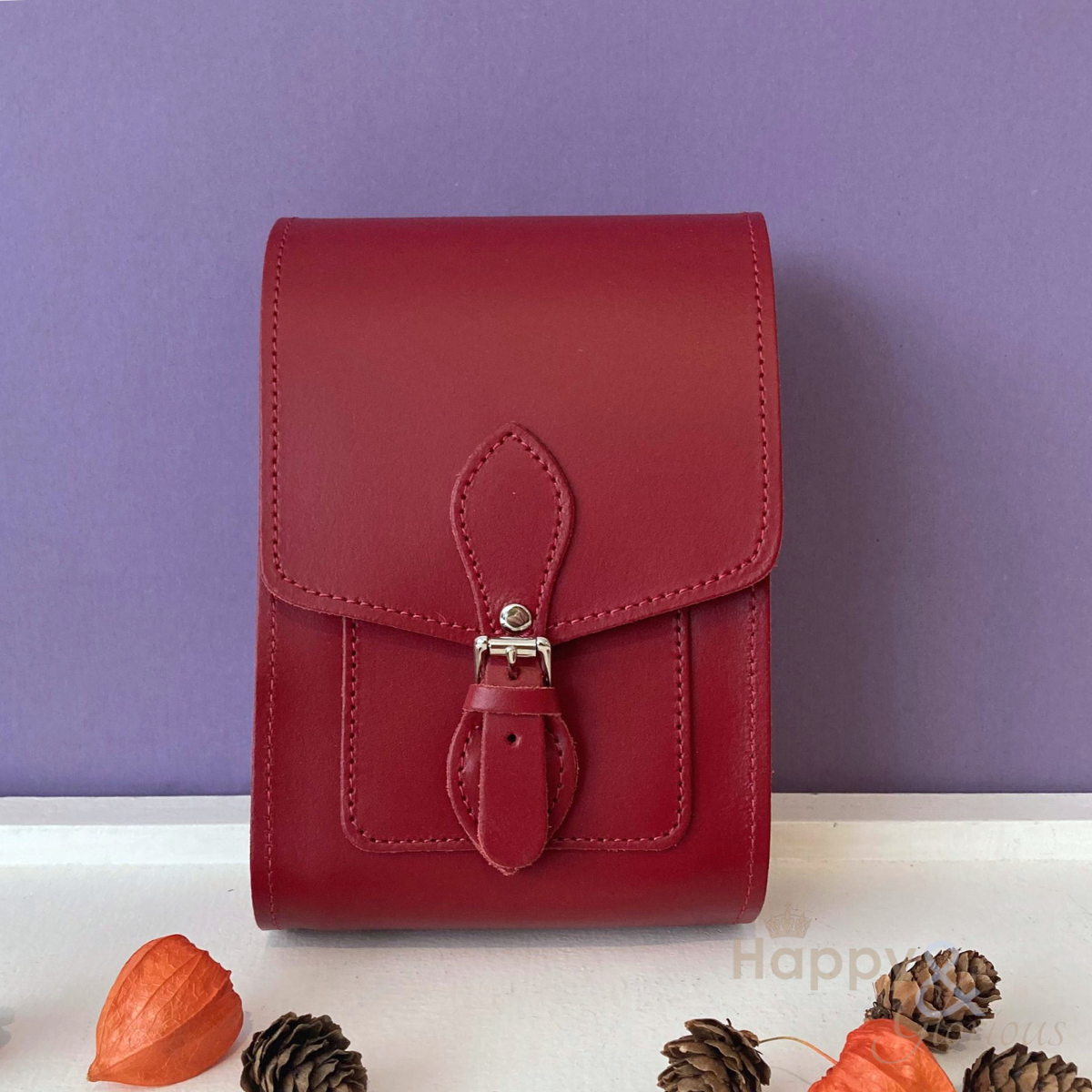 Handmade red leather festival bag