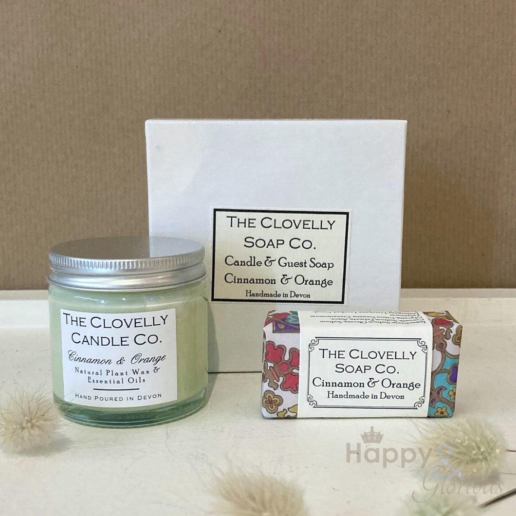 Cinnamon & orange candle & guest soap gift set