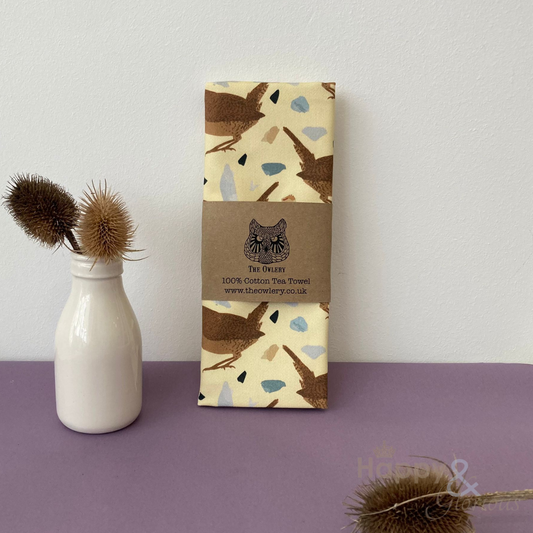 Wren print tea towel