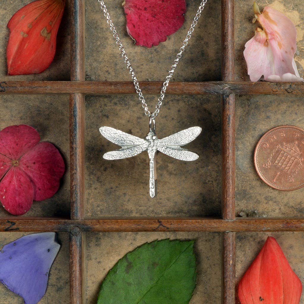 Pewter & sterling silver dragonfly necklace