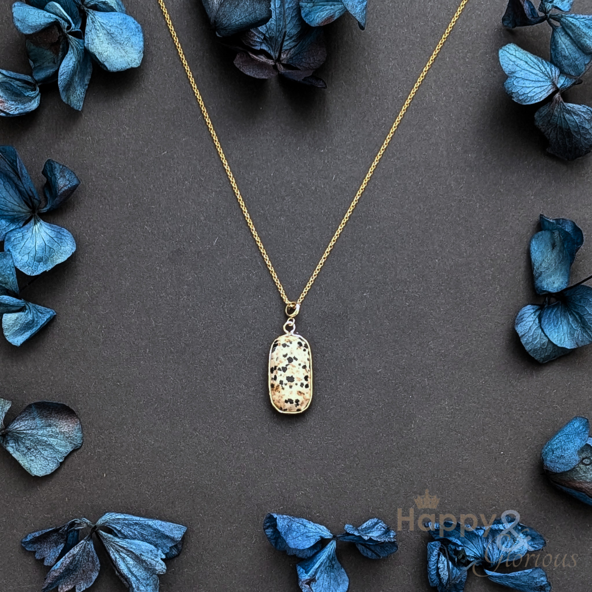 Dalmatian jasper rectangle gold plated necklace