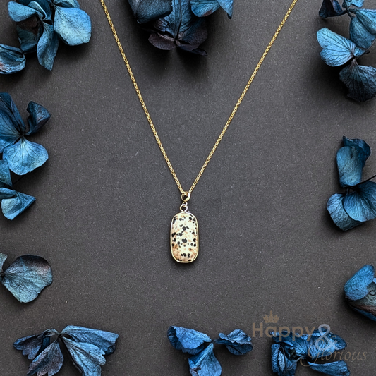 Dalmatian jasper rectangle gold plated necklace