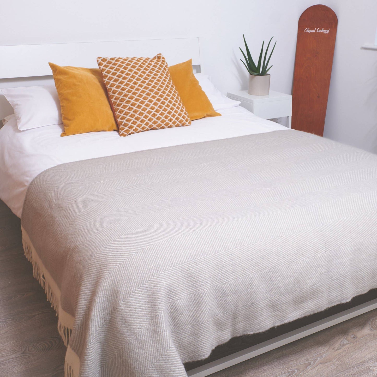 Harbour grey herringbone wool blanket