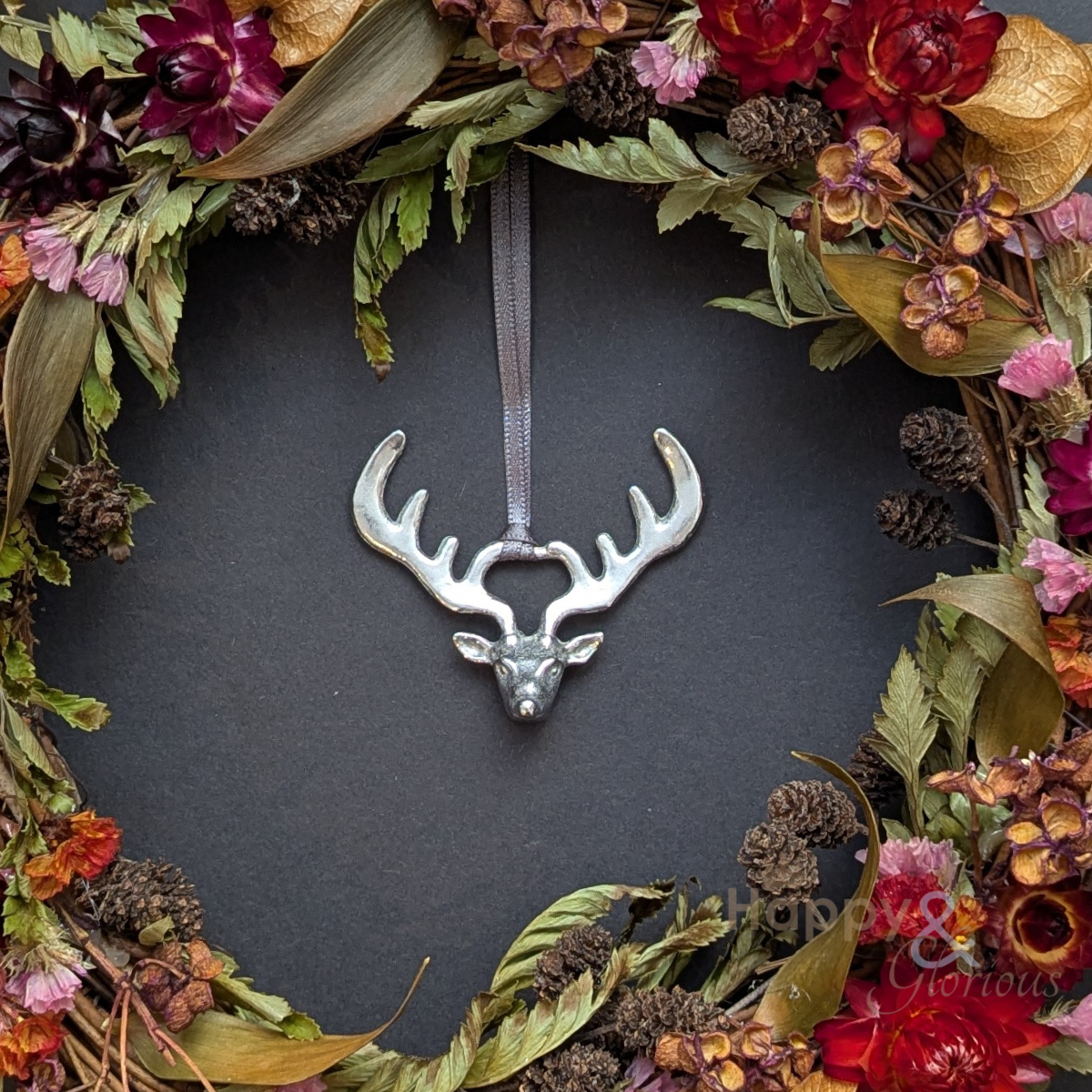 Pewter reindeer Christmas tree decoration - handmade by Lancaster & Gibbings