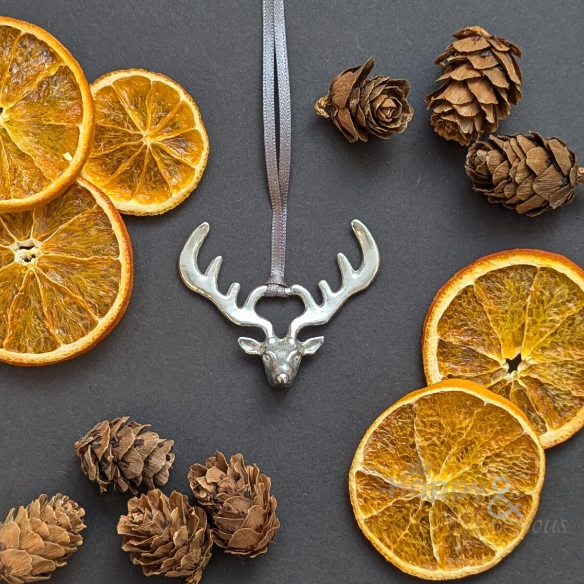 Pewter reindeer Christmas tree decoration - handmade by Lancaster & Gibbings