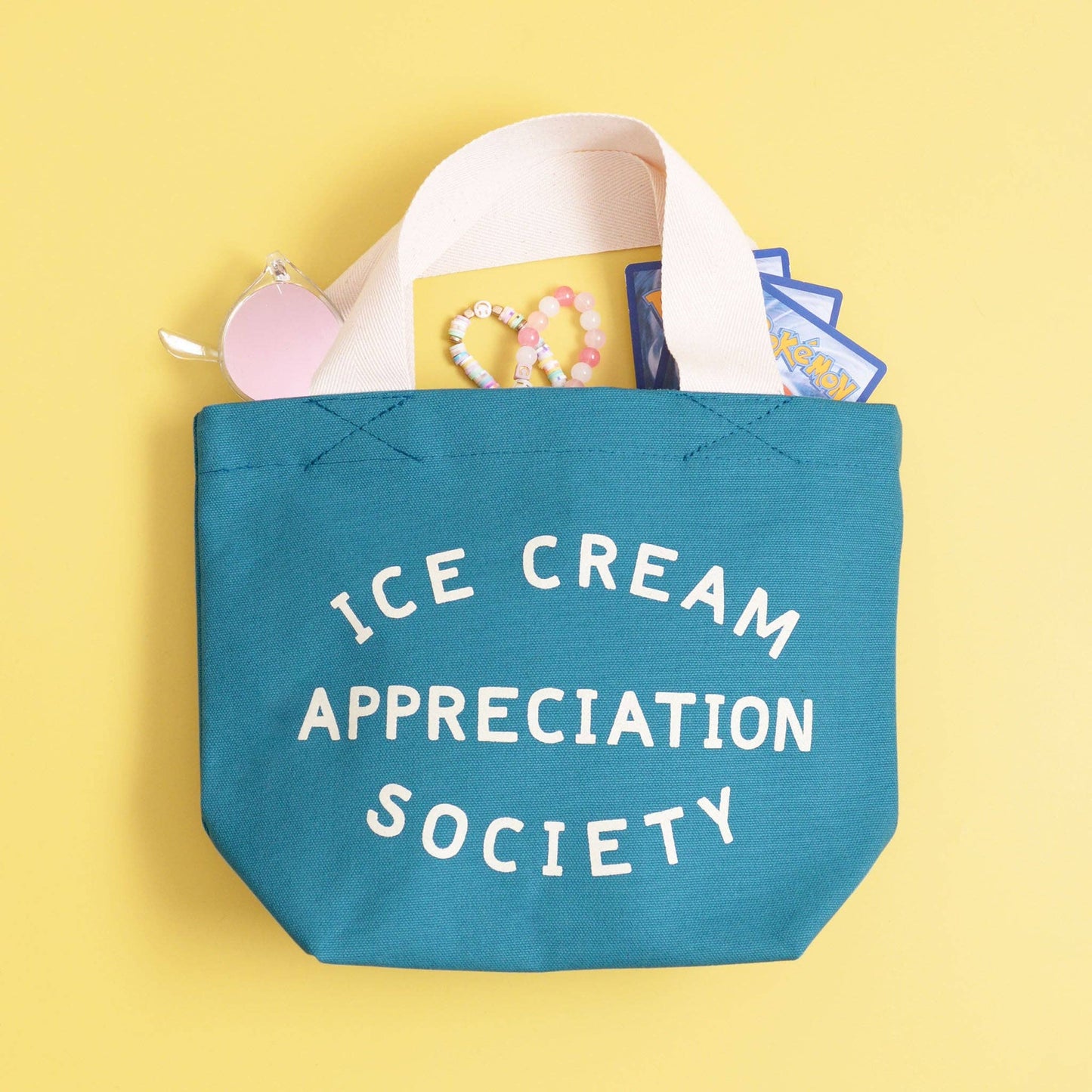 Little turquoise ice cream appreciation society mini tote bag