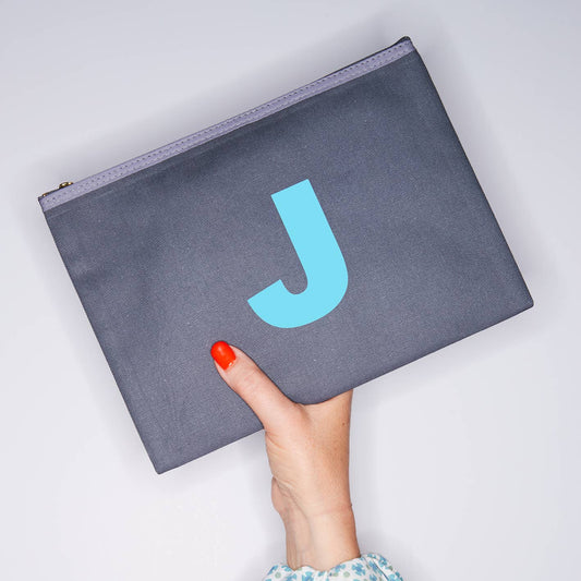 Monogram purse - grey with turquoise initial