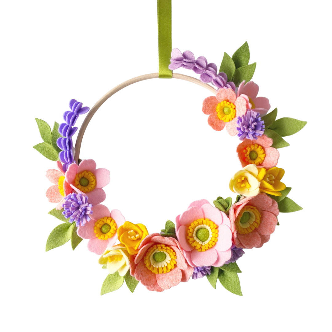 Blushing Anemone felt flower wreath craft kit